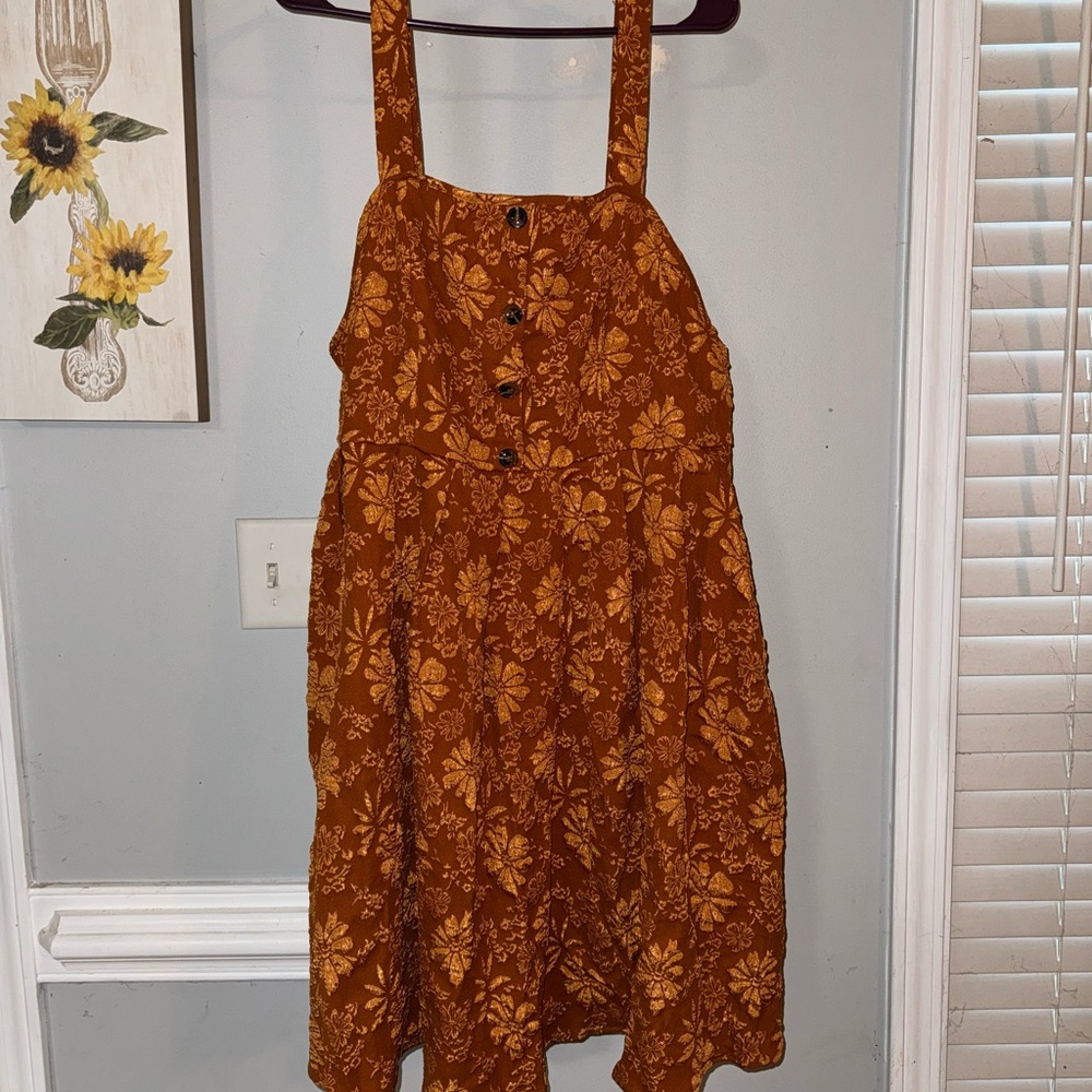 SHEIN Orange Fall Floral Midi Dress